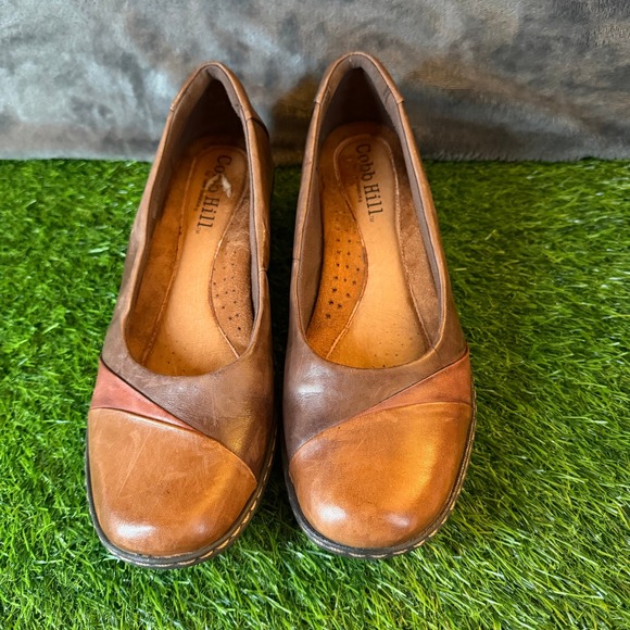 Cobb Hill Brown Leather Wedge Pumps Round Toe Slip On Shoes CAF01BRM Womens 8.5 - Picture 4 of 13